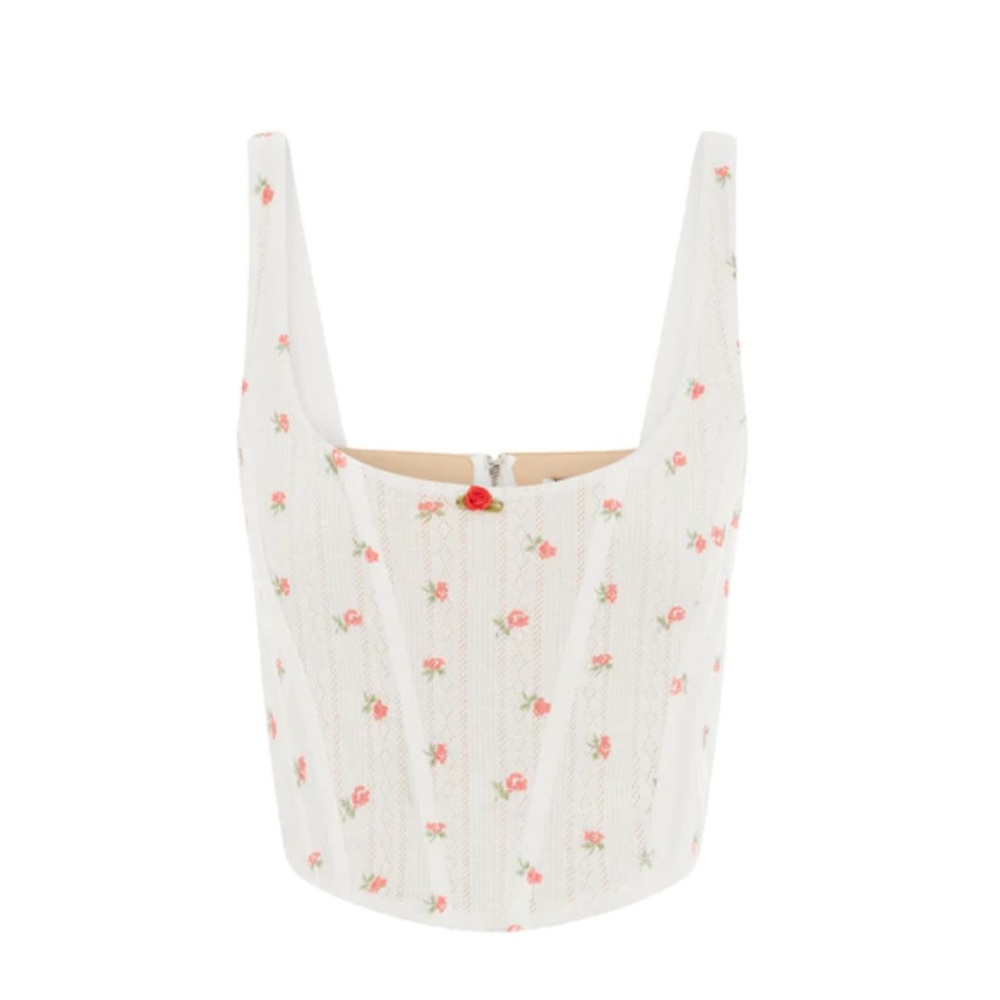 With Jean Cindy Pointelle Rose Floral Corset Top